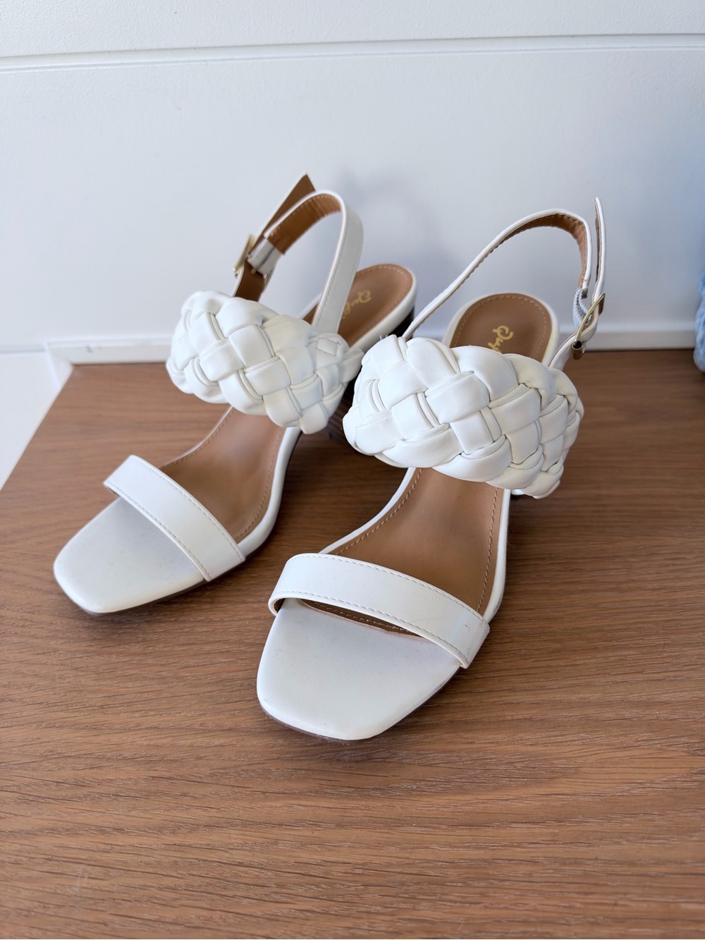 White Braided Strap Slingback Heels - Women's Dress Sandals